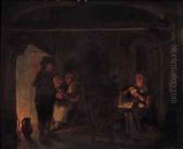 Interno Con Figure Al Focolare Oil Painting by Cornelis van Cuylenburg