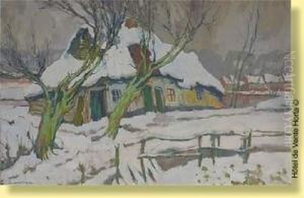 Chaumiere Sous La Neige Oil Painting by Pol Van De Broeck