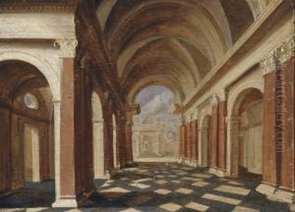 An Architectural Cappricio With Figures Oil Painting by Dirck Van Delen