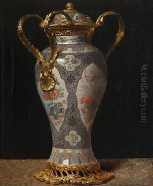 Deckelvase Mit Aufwandiger Montierung. Oil Painting by Charles Auguste van den Berghe