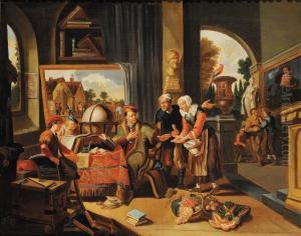 Scena D Interno Con Figure E Scienziati Oil Painting by Balthasar Van Den Bosche