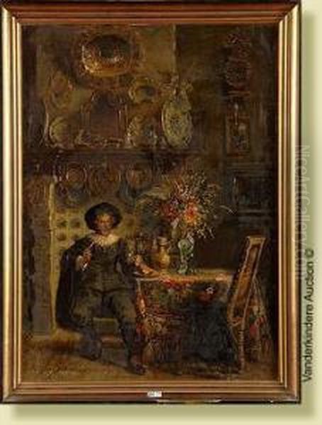 Le Fumeur De Pipe Dans Un Interieur Oil Painting by Clemens Van Den Broeck