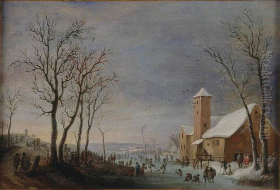 Winter Landscape Oil Painting by Robert van den Hoecke
