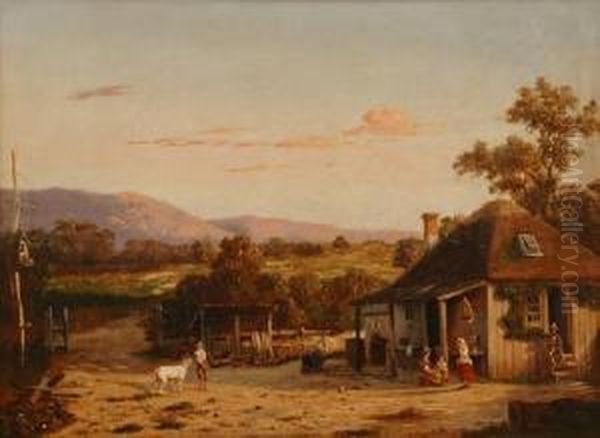 Farmyard Scene Oil Painting by Henricus Leonardus Van Den Houten