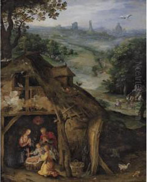 Nativity Oil Painting by Lazarus Van Der Borcht