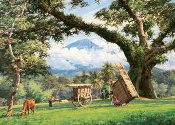 Dinogo Bij Batoe Oil Painting by Willem Henri Van Der Does