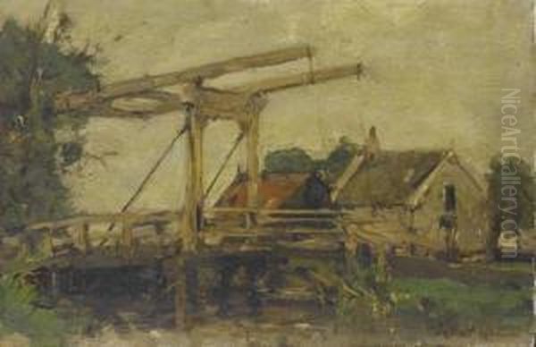 Bridge Over A River. Oil Painting by Jan Van Der Linde