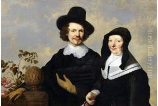 Portrait D'un Couple Pres De La Balustrade Oil Painting by Jacob Fransz van der Merck