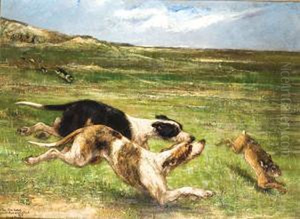 Lachasse Au Lievre Oil Painting by Edmond Van Der Meulen