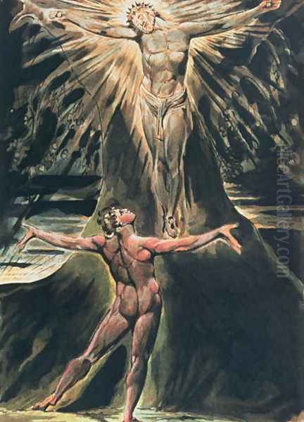 Jerusalem The Emanation of the Giant Albion- plate 76 Albion before Christ crucified on the Tree of Knowledge and Good and Evil, 1804-20 Oil Painting by William Blake