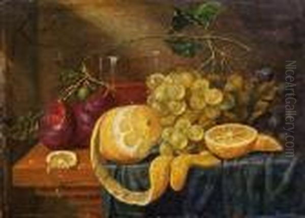 Stillleben Mit Zitrone, Trauben Und Pflaumen Oil Painting by Guilliam van Deynum