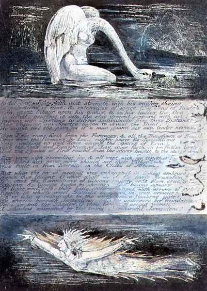 Plate II, Jerusalem, c.1804-20. The daughters of Albion represented by swan-like and fish-like creatures Oil Painting by William Blake