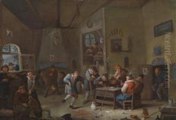 A Tavern Interior Oil Painting by Egbert Van Heemskerck
