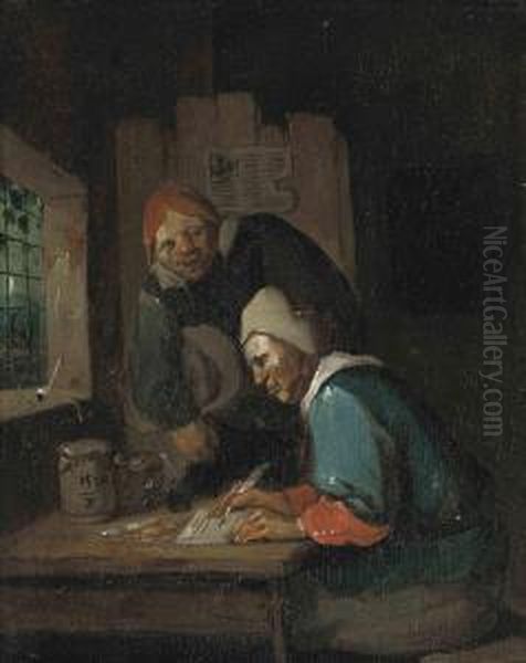 The Money Lender 
Oil On Panel Oil Painting by Egbert Van Heemskerck
