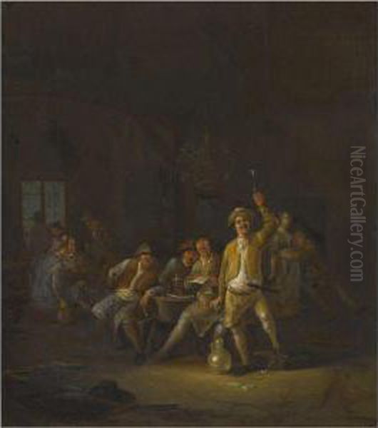 A Tavern Interior With Peasants Drinking And Singing Oil Painting by Egbert Van Heemskerck