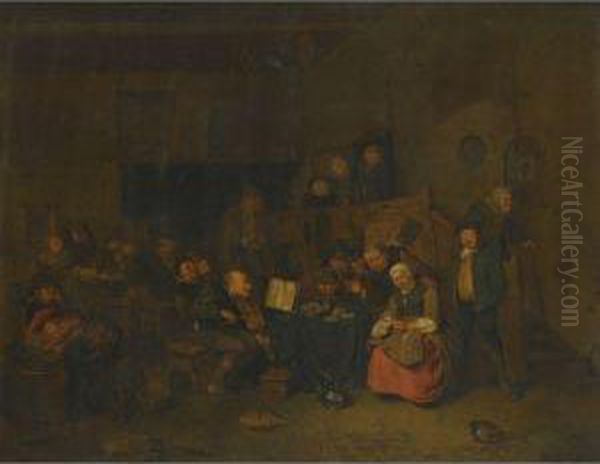 A Tavern Interior With Peasants Merrymaking Oil Painting by Egbert Van Heemskerck