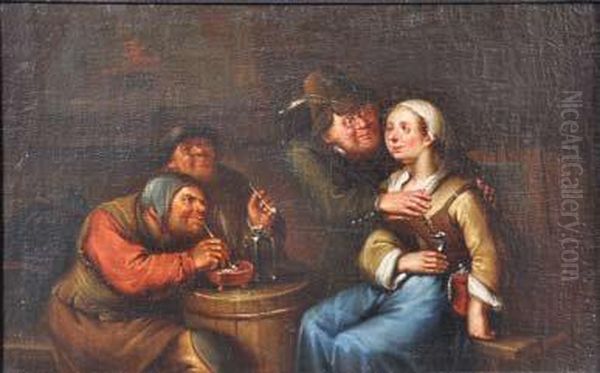 Fumeurs Et Couple De Galants Dans Une Taverne Oil Painting by Egbert van the Elder Heemskerk