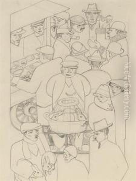 Kerstmarkt: Christmas Market Oil Painting by Johan Van Hell