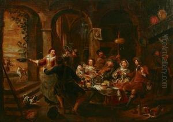 Figures In A Tavern Interior Oil Painting by Willem van, the Elder Herp