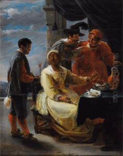 Personnages Coloniaux Prisant Du Tabac Oil Painting by Willem van, the Elder Herp