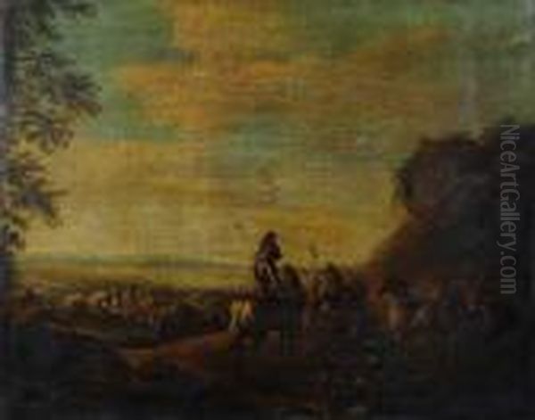 Classical Figures Finding Treasure After A Battle Oil Painting by or Huchtenburgh, Jan van Huchtenberg