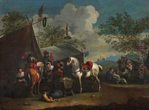 Rustende Reizigers Bij Een Herberg Oil Painting by or Huchtenburgh, Jan van Huchtenberg