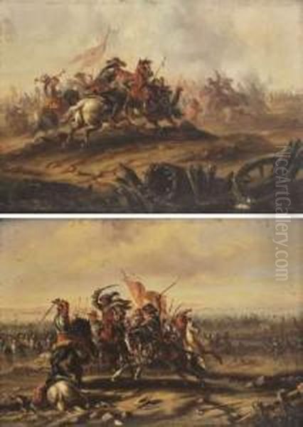 Choc De Cavalerie Oil Painting by A. Jules Van Imschoot