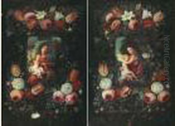 La Vierge A L'enfant Dans Une Guirlande De Fleurs Oil Painting by Jan Iii Van Kessel