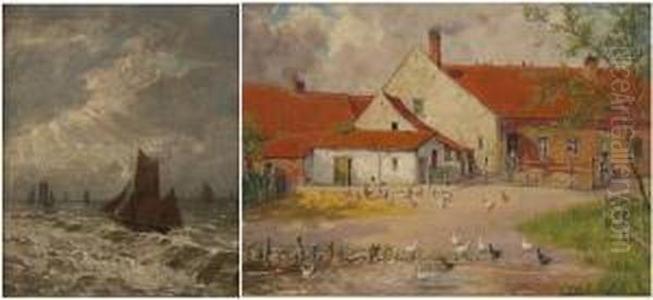 Cour De Ferme Oil Painting by Charles Joseph Van Landuyt