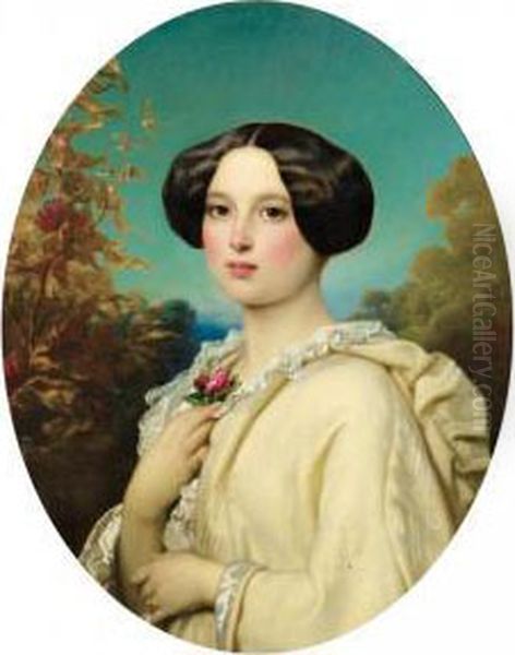 Portrait De Jeune Fille Oil Painting by Joseph Henri Francois Van Lerius
