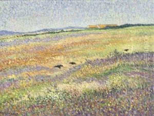 Heath Landscape With Crows Oil Painting by Henri Van Lerven