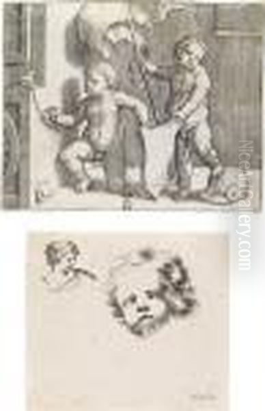 Two Naked Children Supporting A Blank Shield Oil Painting by Lucas Van Leyden