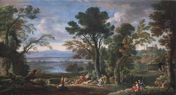 Landscape With The Sermon Of Saint John The Baptist Oil Painting by Hendrik Frans van Lint (Studio Lo)
