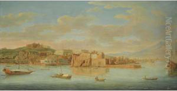 Naples, A View Of Santa Lucia And The Castel Dell'ovo Oil Painting by Hendrik Frans van Lint (Studio Lo)