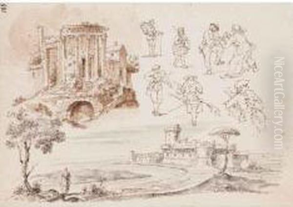 Scorcio Del Tempio Di Vesta A Tivoli Oil Painting by Hendrik Frans van Lint (Studio Lo)