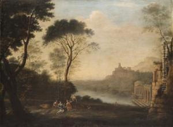 A Landscape With Ruins And Figures Oil Painting by Hendrik Frans van Lint (Studio Lo)