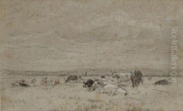 Troupeau Dans Les Champs Oil Painting by Emile Van Marcke De Lumman