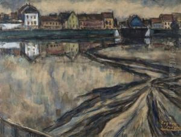 Le Port De Blankenberge - Verso: Femme Assise Oil Painting by Eugeen Van Mieghem