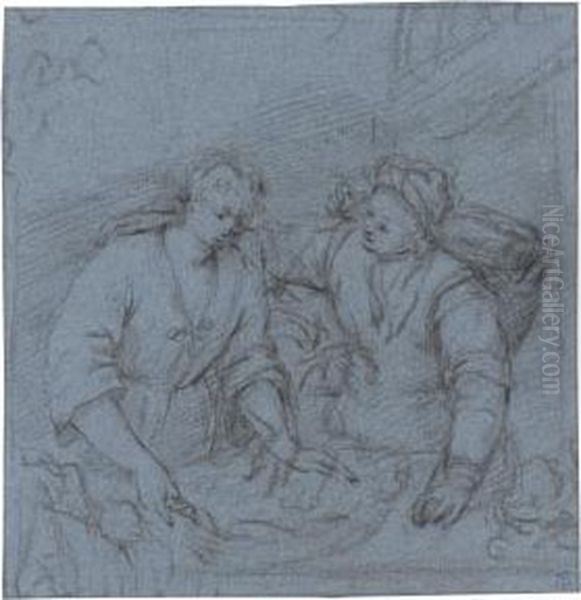 A Man Trying To Persuade A Woman To Sample His Wares Oil Painting by Willem Van Mieris Leiden