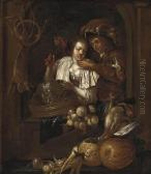 An Amorous Couple At A Casement Oil Painting by Willem Van Mieris Leiden