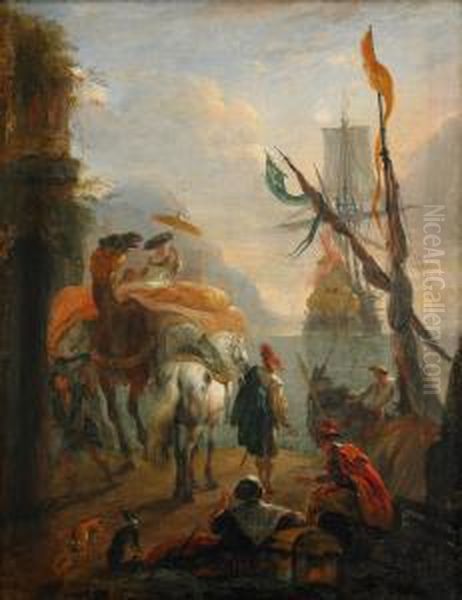 Hamnmotiv Med Figurer Oil Painting by Hendrik van Minderhout