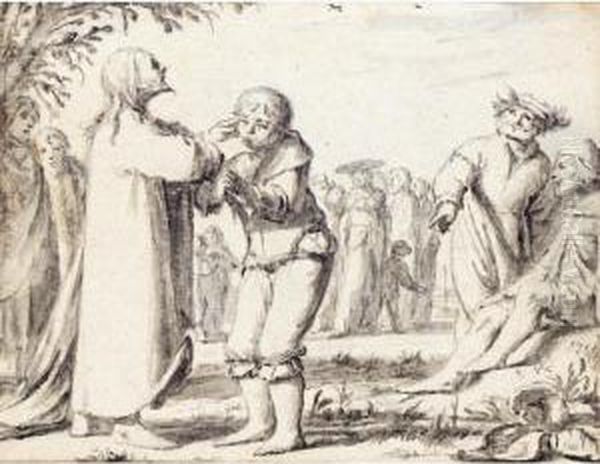 Christ Healing A Young Man Oil Painting by Willem Van Oordt