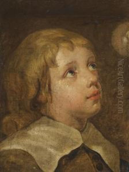Study Of A Boy Looking Up At A Bubble Oil Painting by Jacob Cornelisz Van Oostsanen