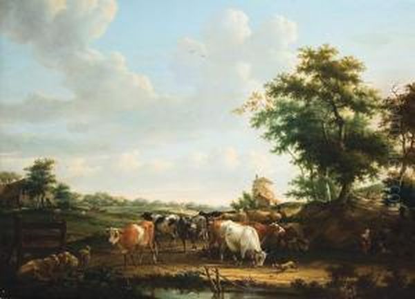 Veebij De Drinkplaats Oil Painting by Pieter Gerardus Van Os