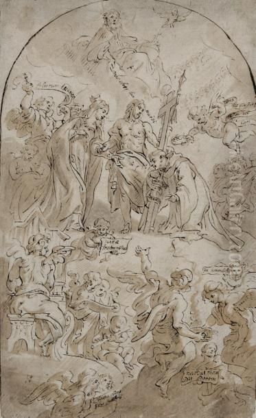 Saint Accueilli Au Ciel Par Le Christ Et La Vierge Oil Painting by Theodor Van Thulden