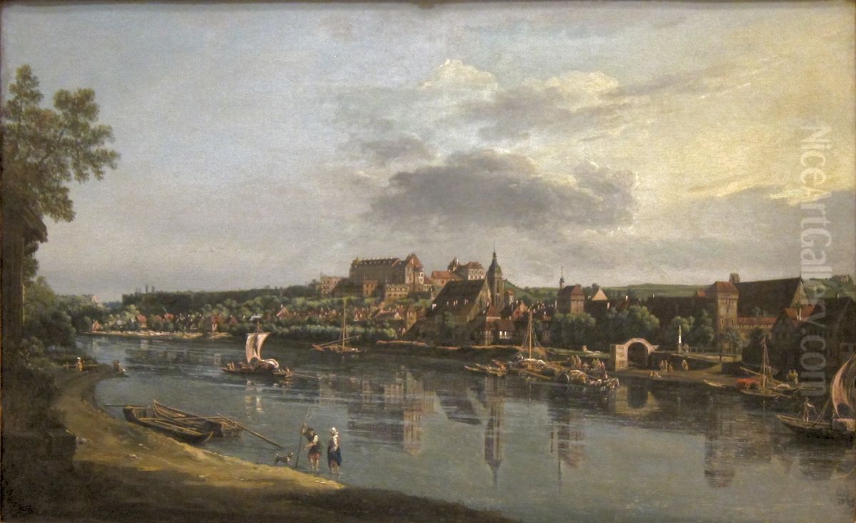 Pirna Seen from the Right Bank of the Elbe Oil Painting by Bernardo Bellotto