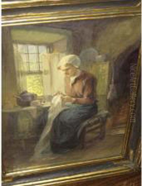 Woman Sewing Before A Window Oil Painting by Francis William Van Vreeland
