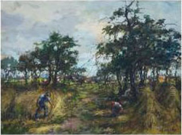 Men Clearing The Fields Oil Painting by Theodorus Van Wyngaarden