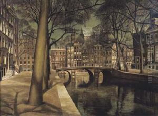 Leidsegracht Near Herengracht, Amsterdam Oil Painting by Gerrit Willem Van Yperen