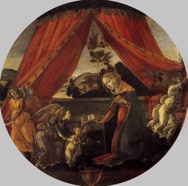 The Virgin and Child with Three Angels (Madonna del Padiglione), c. 1493 Oil Painting by Sandro Botticelli